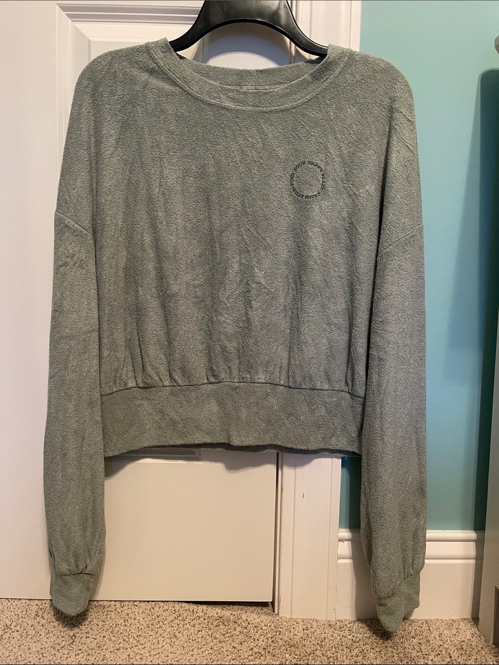 Gilly Hicks Sage Green Terry Pullover with Smile Logo